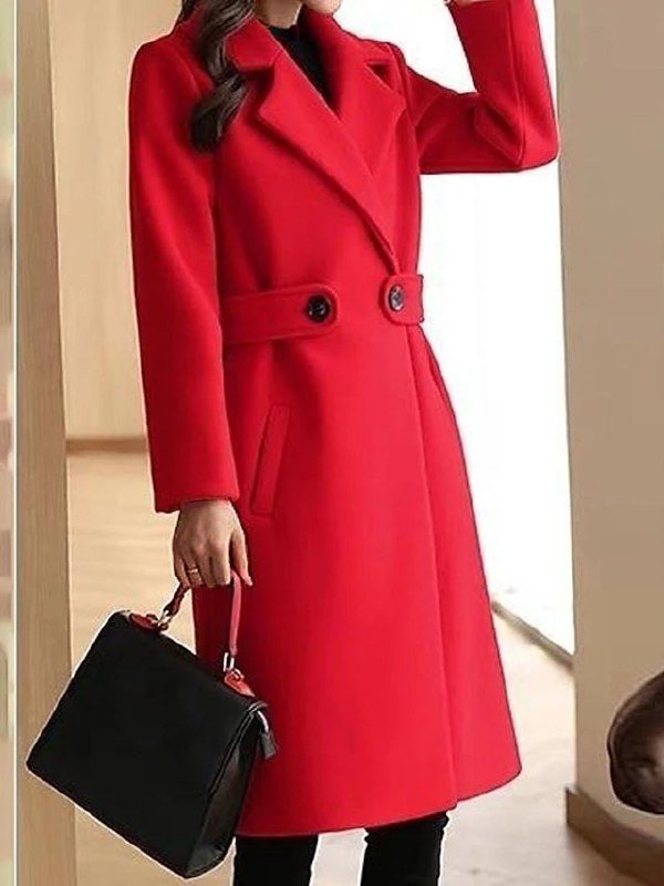 Manteau Long en Laine Mélangée à Double Boutonnage pour Femmes - Emilia Lane