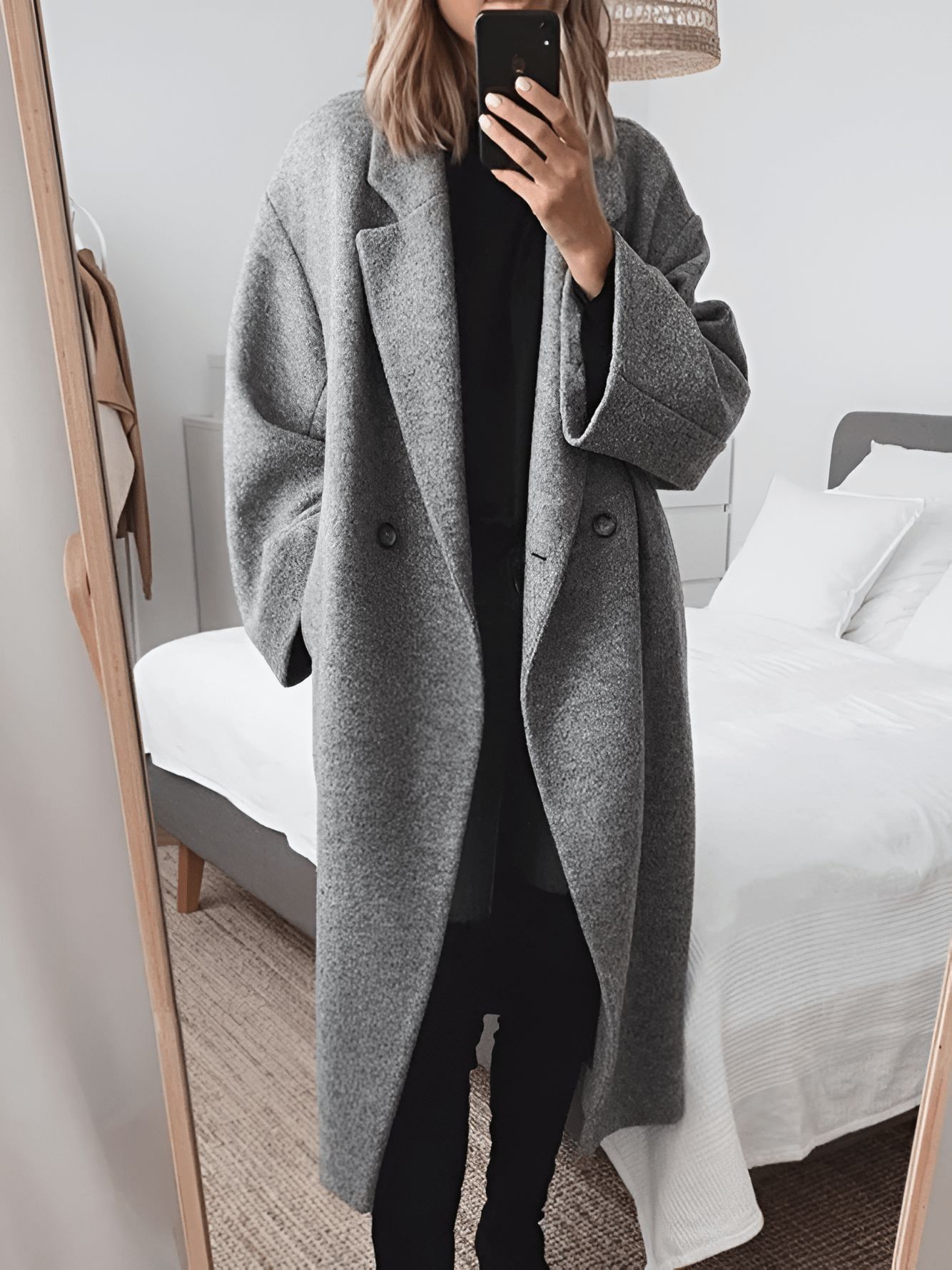 Manteau Long Oversize en Tissu Effet Laine pour Femme - Emilia Lane