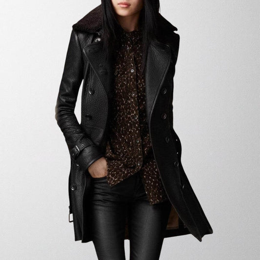 Manteau Motard Perfecto à Col Fourrure en Simili Cuir pour Femme - Emilia Lane