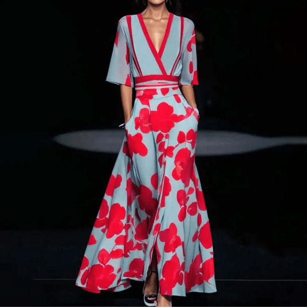 Robe Maxi Imprimé Floral Décolleté en V pour Femmes