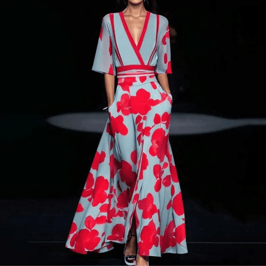 Robe Maxi Imprimée Florale Col en V pour Femmes