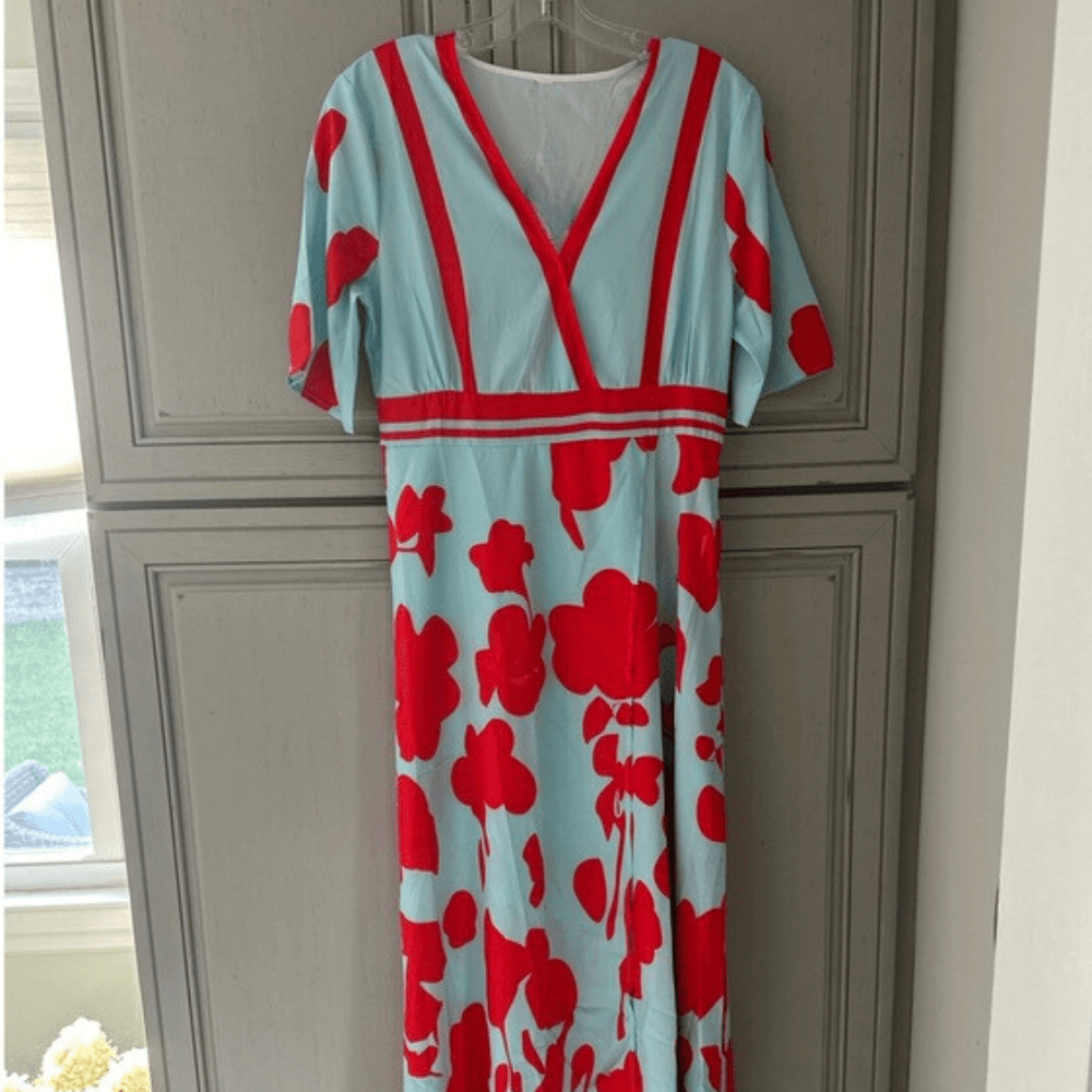 Robe Maxi Imprimé Floral Décolleté en V pour Femmes
