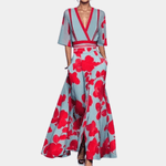 Robe Maxi Imprimé Floral Décolleté en V pour Femmes