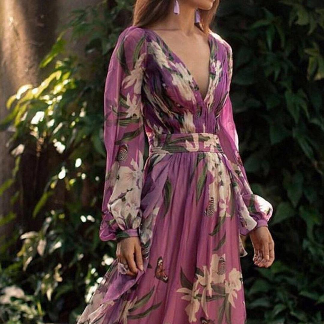 Robe Maxi Imprimé Floral Col V pour Femmes