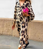 Robe Maxi Imprimé Animalier à Manches Bouffantes pour Femmes