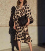 Robe Maxi Imprimé Animalier à Manches Bouffantes pour Femmes