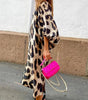 Robe Maxi Imprimé Animalier à Manches Bouffantes pour Femmes