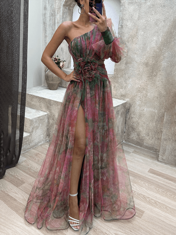 Robe Maxi à Une Épaule et Imprimé Floral pour Femmes