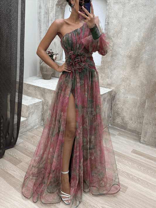 Robe Maxi à Une Épaule et Imprimé Floral pour Femmes
