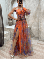 Robe Maxi à Une Épaule et Imprimé Floral pour Femmes