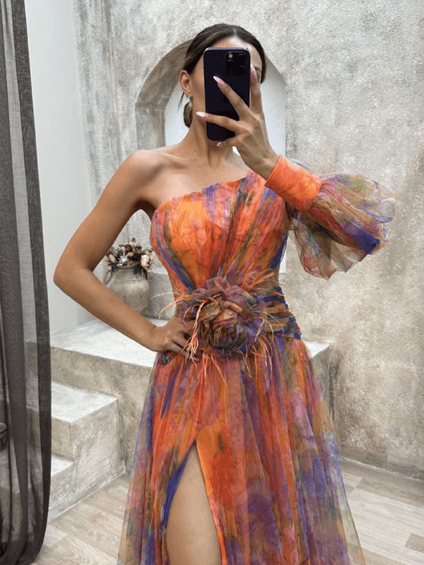Robe Maxi à Une Épaule et Imprimé Floral pour Femmes