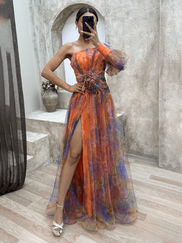 Robe Maxi à Une Épaule et Imprimé Floral pour Femmes