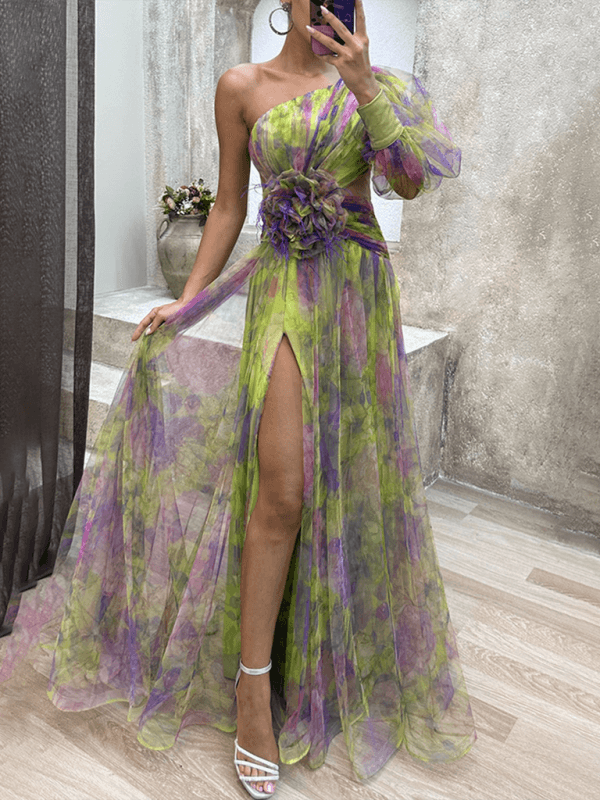 Robe Maxi à Une Épaule et Imprimé Floral pour Femmes