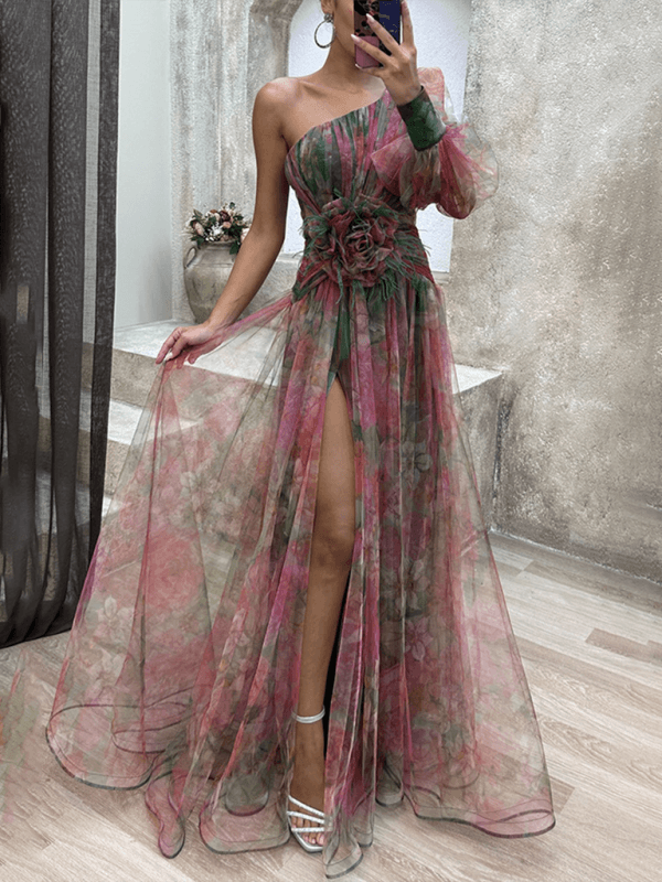 Robe Maxi à Une Épaule et Imprimé Floral pour Femmes