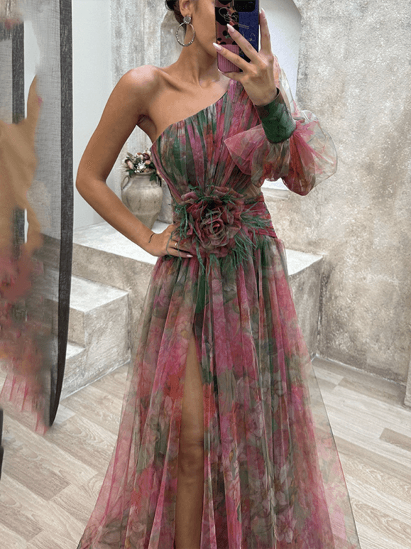 Robe Maxi à Une Épaule et Imprimé Floral pour Femmes