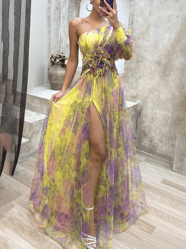 Robe Maxi à Une Épaule et Imprimé Floral pour Femmes
