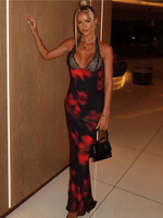 Robe Maxi Col Halter Imprimé Floral pour Femmes