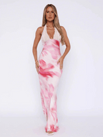 Robe Maxi Col Halter Imprimé Floral pour Femmes