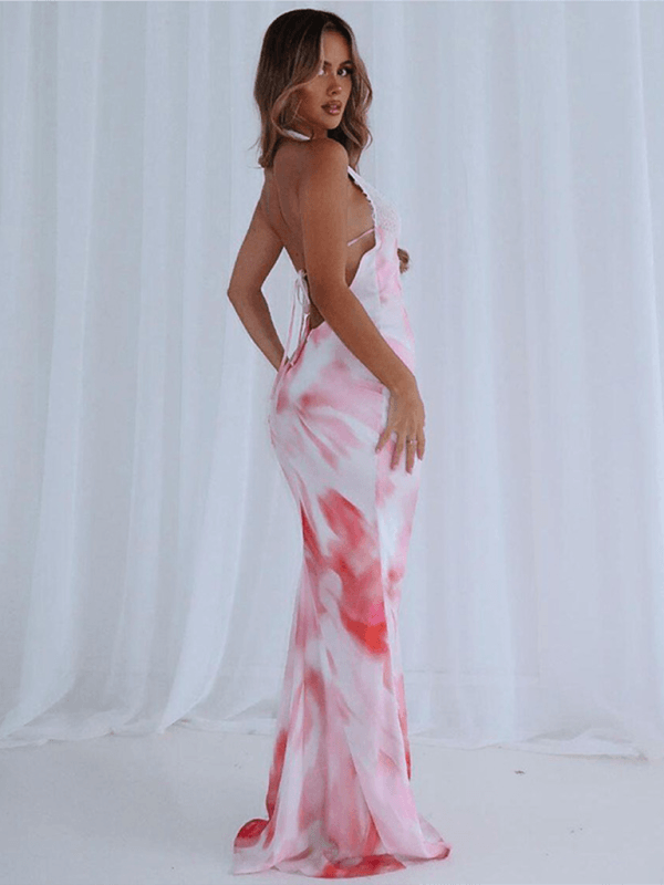 Robe Maxi Col Halter Imprimé Floral pour Femmes