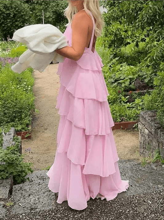 Robe Maxi Col Halter Volants pour Femmes