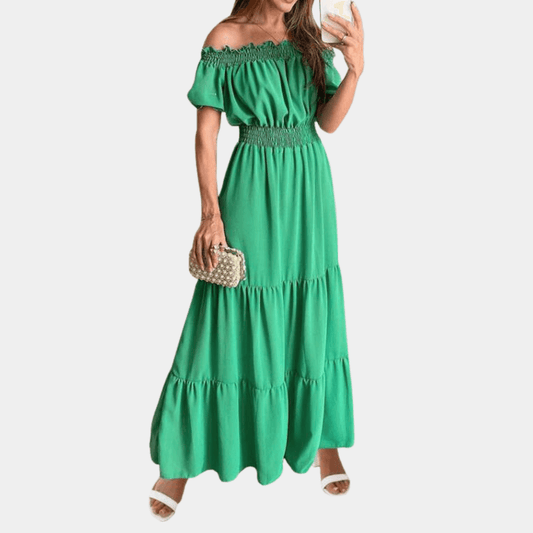 Maxi Robe Épaules Dénudées et Taille Froncée pour Femmes