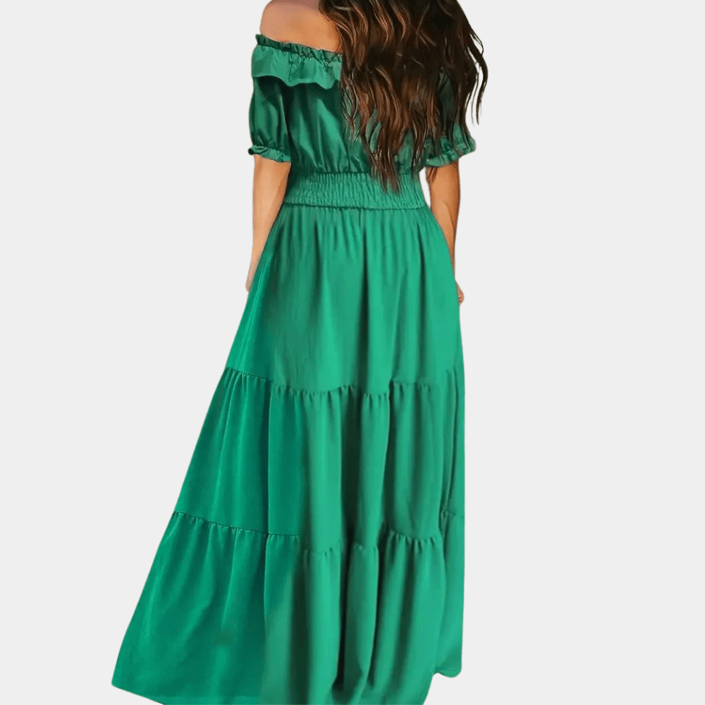 Maxi Robe Épaules Dénudées et Taille Froncée pour Femmes