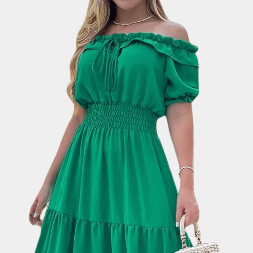 Maxi Robe Épaules Dénudées et Taille Froncée pour Femmes