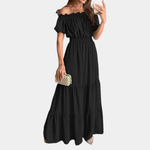 Maxi Robe Épaules Dénudées et Taille Froncée pour Femmes