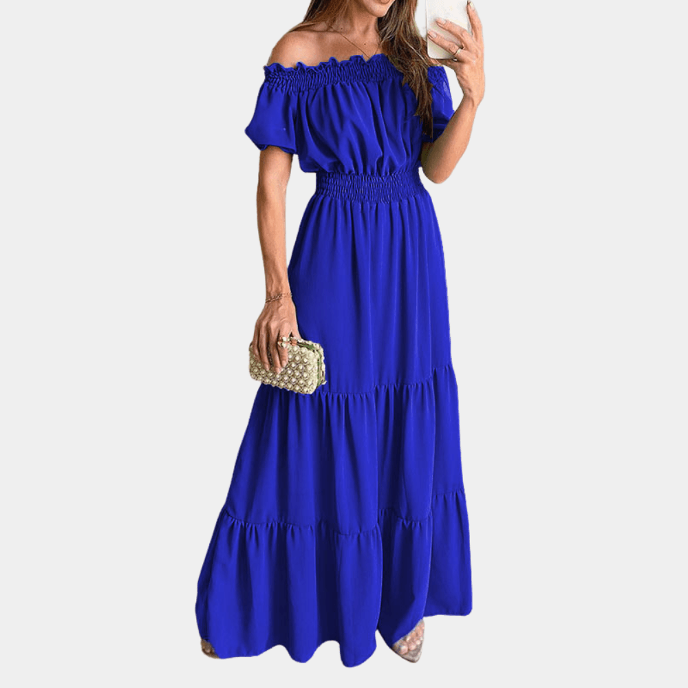 Maxi Robe Épaules Dénudées et Taille Froncée pour Femmes