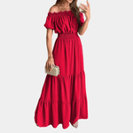 Maxi Robe Épaules Dénudées et Taille Froncée pour Femmes