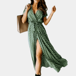 Robe Maxi à Pois avec Décolleté en V pour Femmes
