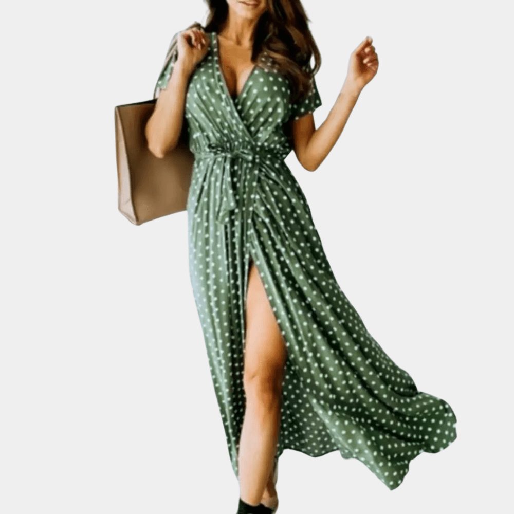 Robe Maxi à Pois avec Décolleté en V pour Femmes