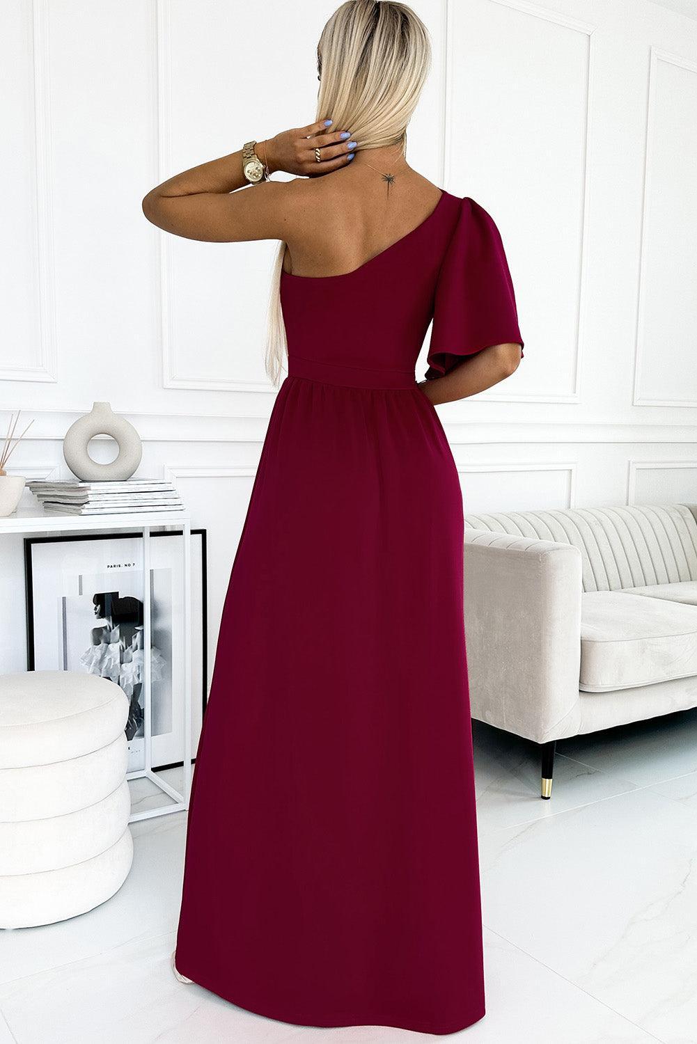 Robe Maxi à Manches Volantes avec Fente Latérale