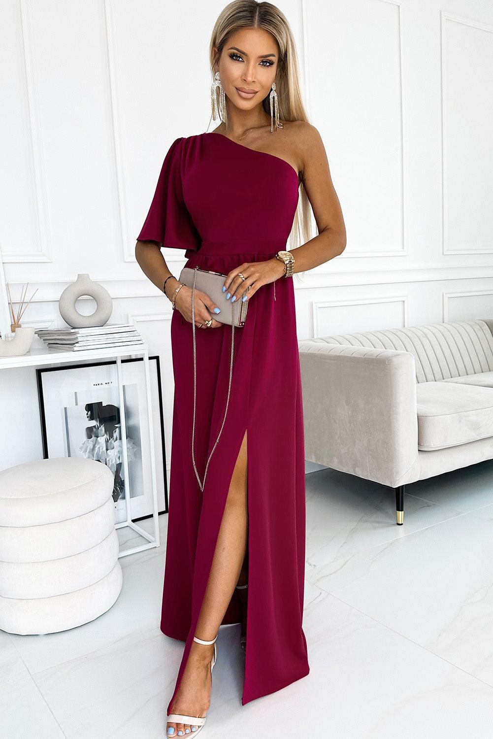 Robe Maxi à Manches Volantes avec Fente Latérale