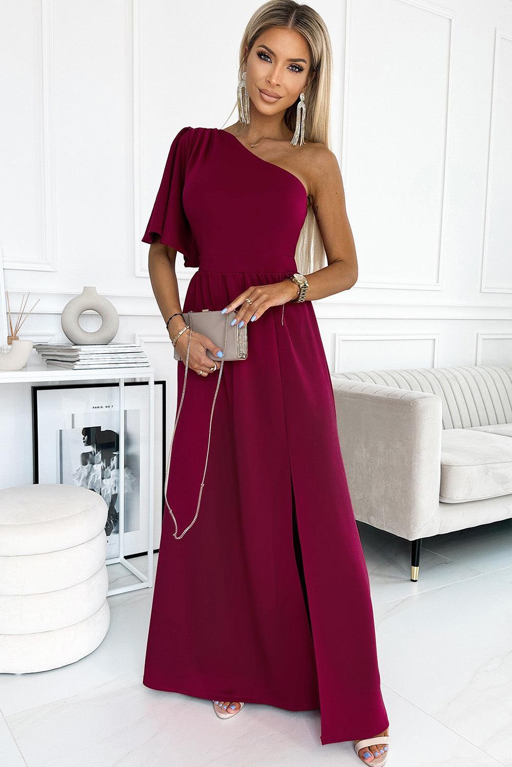 Robe Maxi à Manches Volantes avec Fente Latérale