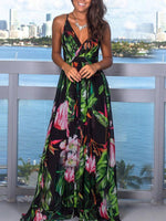Robe Maxi Imprimé Tropical Décolleté en V pour Femmes
