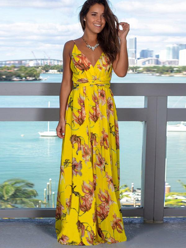 Robe Maxi Imprimé Tropical Décolleté en V pour Femmes