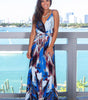 Robe Maxi Imprimé Tropical Décolleté en V pour Femmes