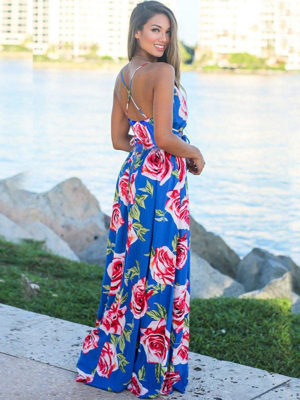 Robe Maxi Imprimé Tropical Décolleté en V pour Femmes