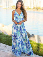 Robe Maxi Imprimé Tropical Décolleté en V pour Femmes