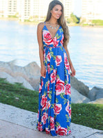 Robe Maxi Imprimé Tropical Décolleté en V pour Femmes
