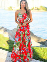Robe Maxi Imprimé Tropical Décolleté en V pour Femmes