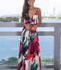 Robe Maxi Imprimé Tropical Décolleté en V pour Femmes