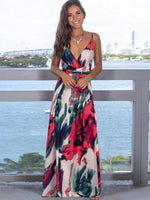 Robe Maxi Imprimé Tropical Décolleté en V pour Femmes