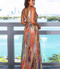Robe Maxi Imprimé Tropical Décolleté en V pour Femmes