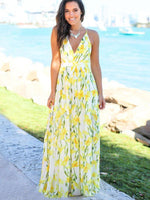 Robe Maxi Imprimé Tropical Décolleté en V pour Femmes