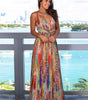 Robe Maxi Imprimé Tropical Décolleté en V pour Femmes
