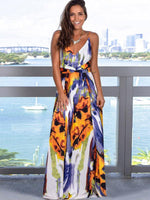 Robe Maxi Imprimé Tropical Décolleté en V pour Femmes