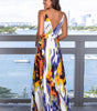 Robe Maxi Imprimé Tropical Décolleté en V pour Femmes