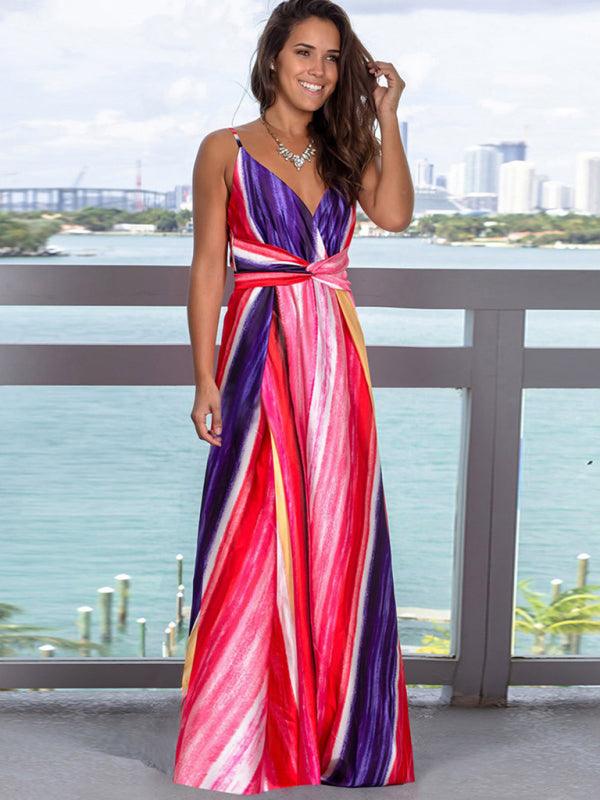 Robe Maxi Imprimé Tropical Décolleté en V pour Femmes